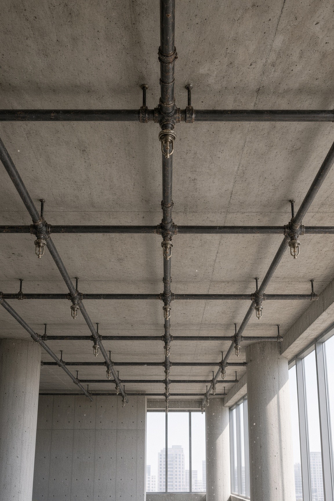 Helle Sprinklerleitungen unter Sichtbeton, ERP für das Baunebengewerbe